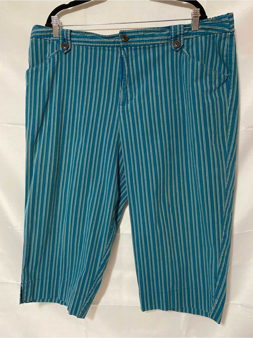 White Stag Teal and White Striped Capris